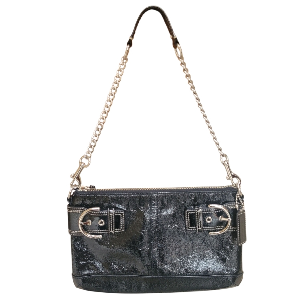 Coach Soho Chain Buckle Patent Leather Black Clutch Moto Handbag 90's Y2K